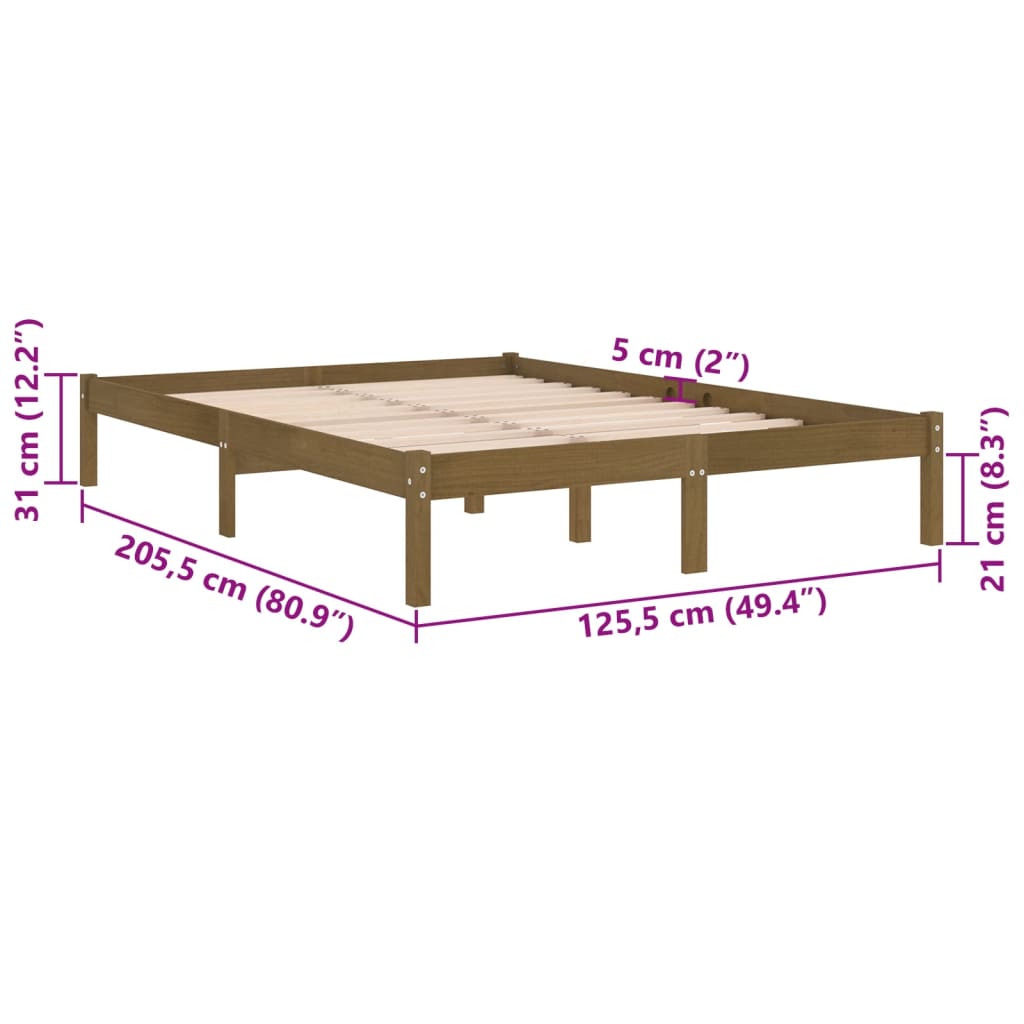 vidaXL Estrutura de cama 120x200 cm pinho maciço castanho mel