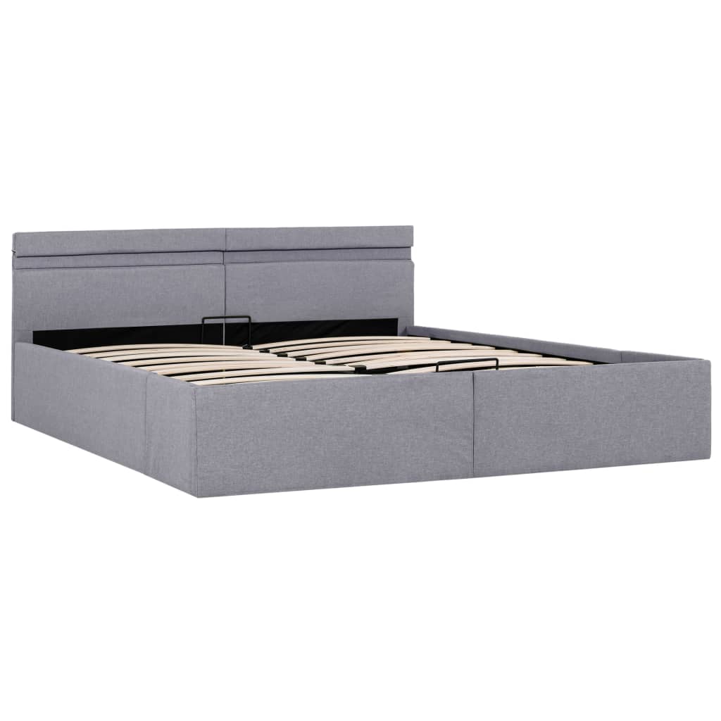 vidaXL Cama hidráulica c/ arrumação LED 160x200 cm tecido cinza-claro