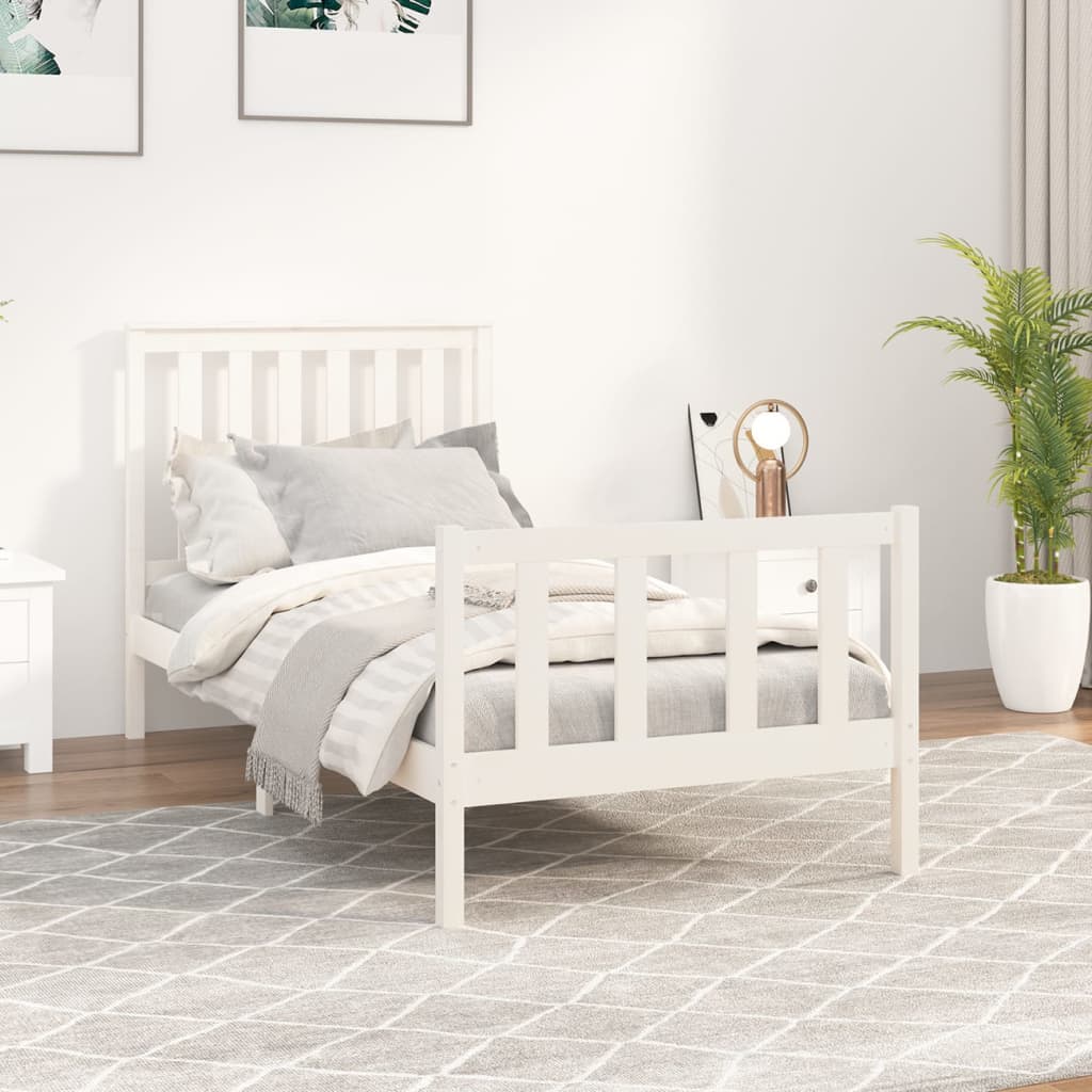 vidaXL Estrutura de cama com cabeceira 90x200 cm pinho maciço branco