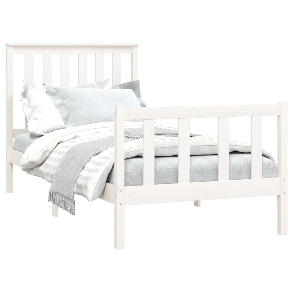 vidaXL Estrutura de cama com cabeceira 90x200 cm pinho maciço branco