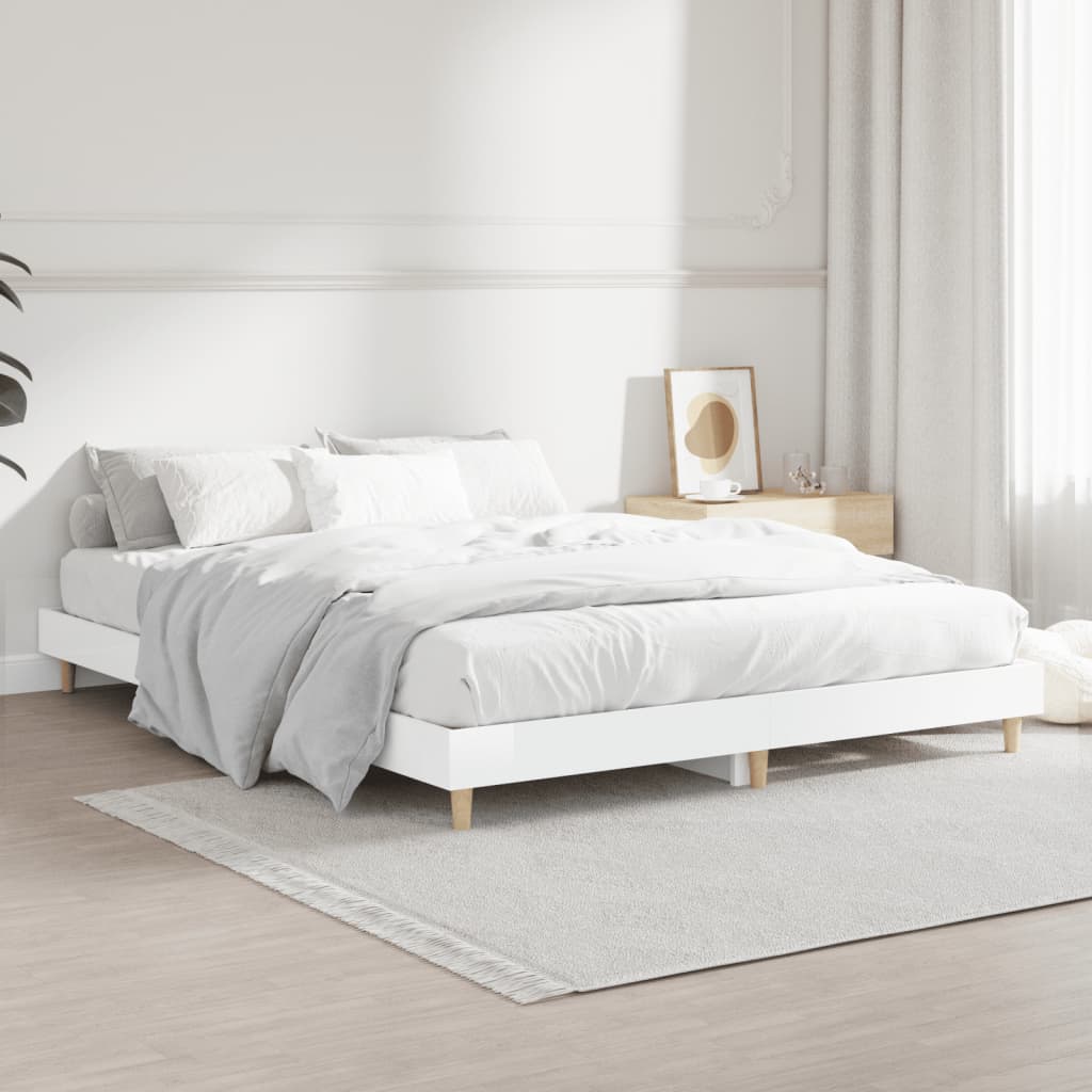 vidaXL Estrutura cama 140x190 cm derivados de madeira branco brilhante