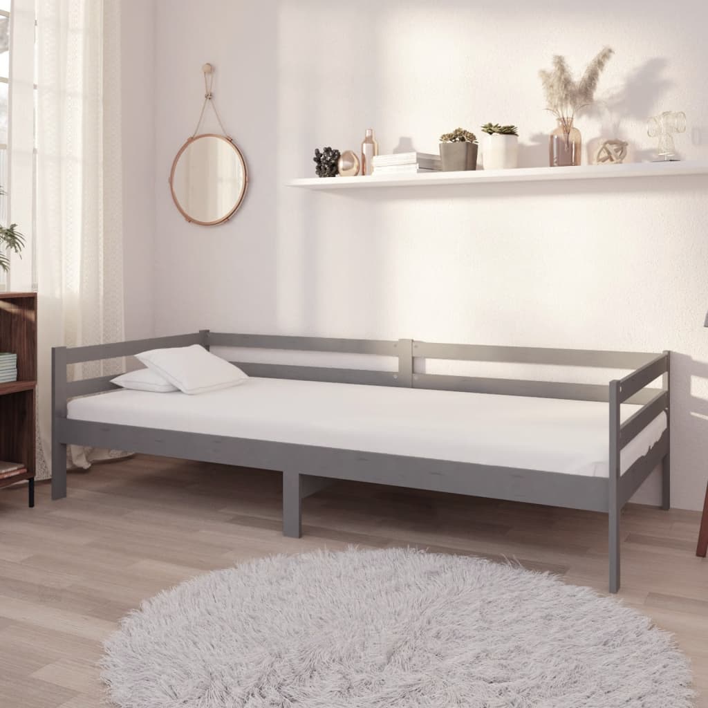 vidaXL Sofá-cama com colchão 90x200 cm pinho maciço cinzento