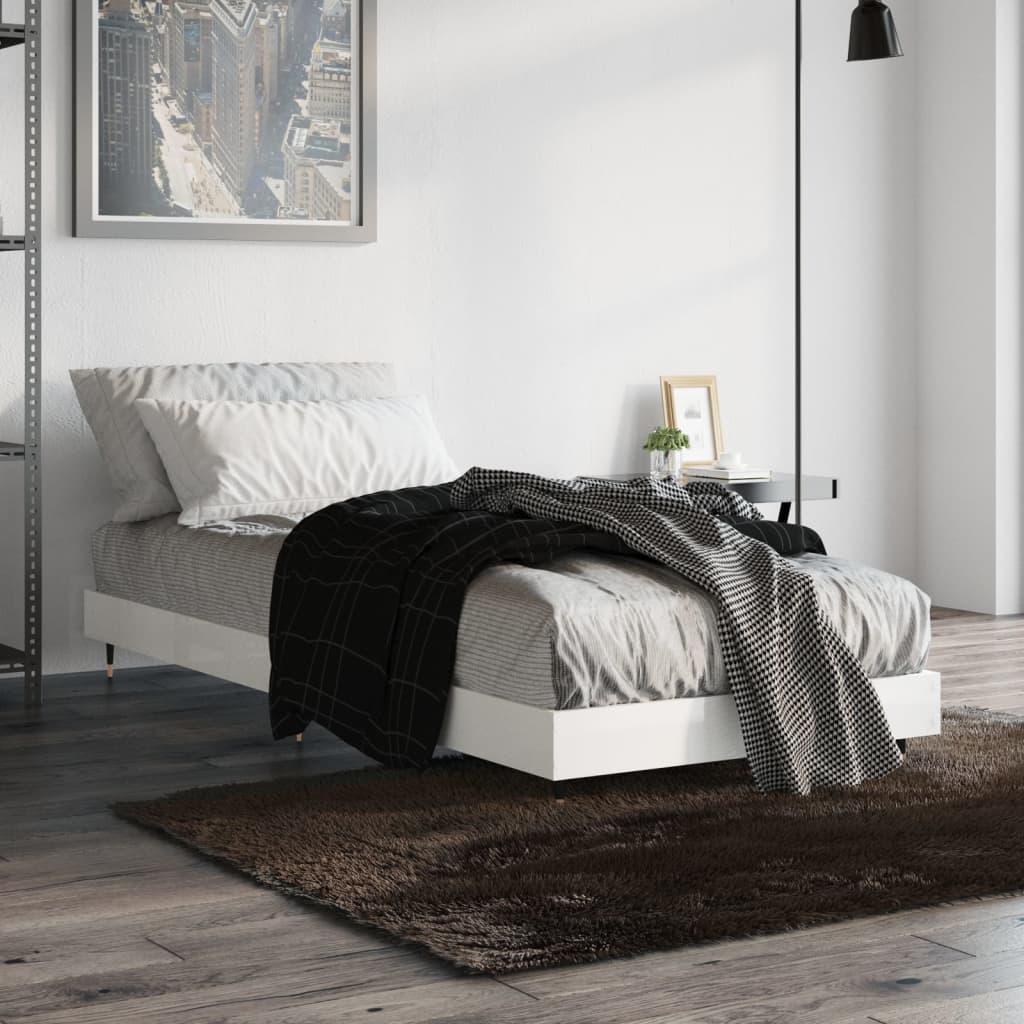 vidaXL Estrutura cama 75x190 cm derivados de madeira branco brilhante