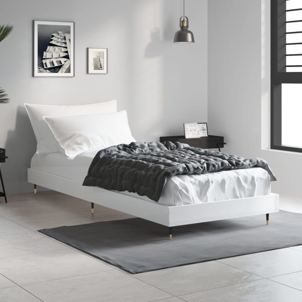 vidaXL Estrutura cama 75x190 cm derivados de madeira branco brilhante