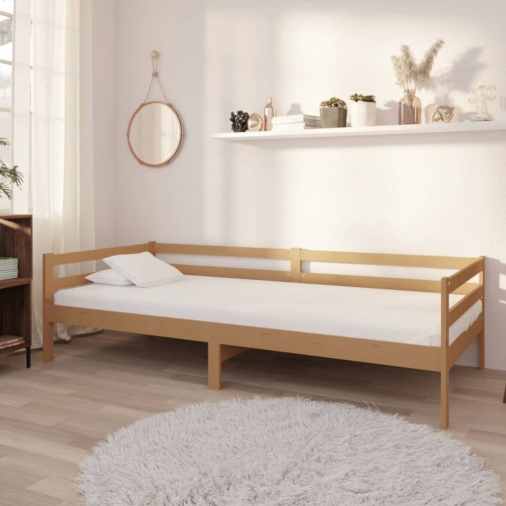 vidaXL Sofá-cama com colchão 90x200 cm pinho maciço castanho mel