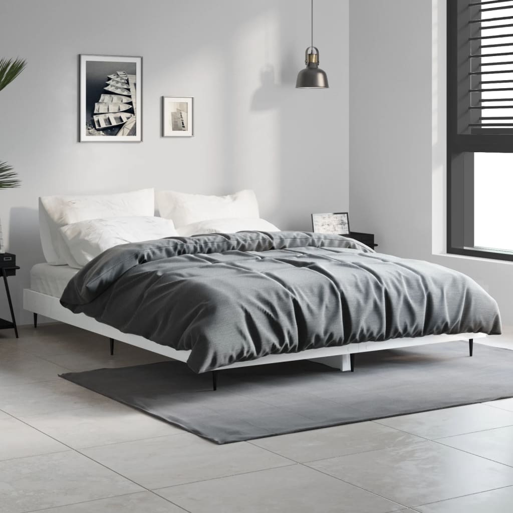 vidaXL Estrutura de cama 135x190 cm derivados madeira branco brilhante