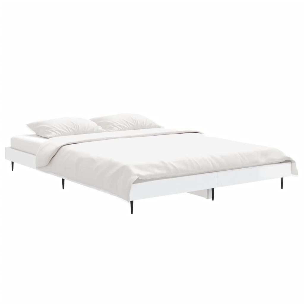 vidaXL Estrutura de cama 135x190 cm derivados madeira branco brilhante