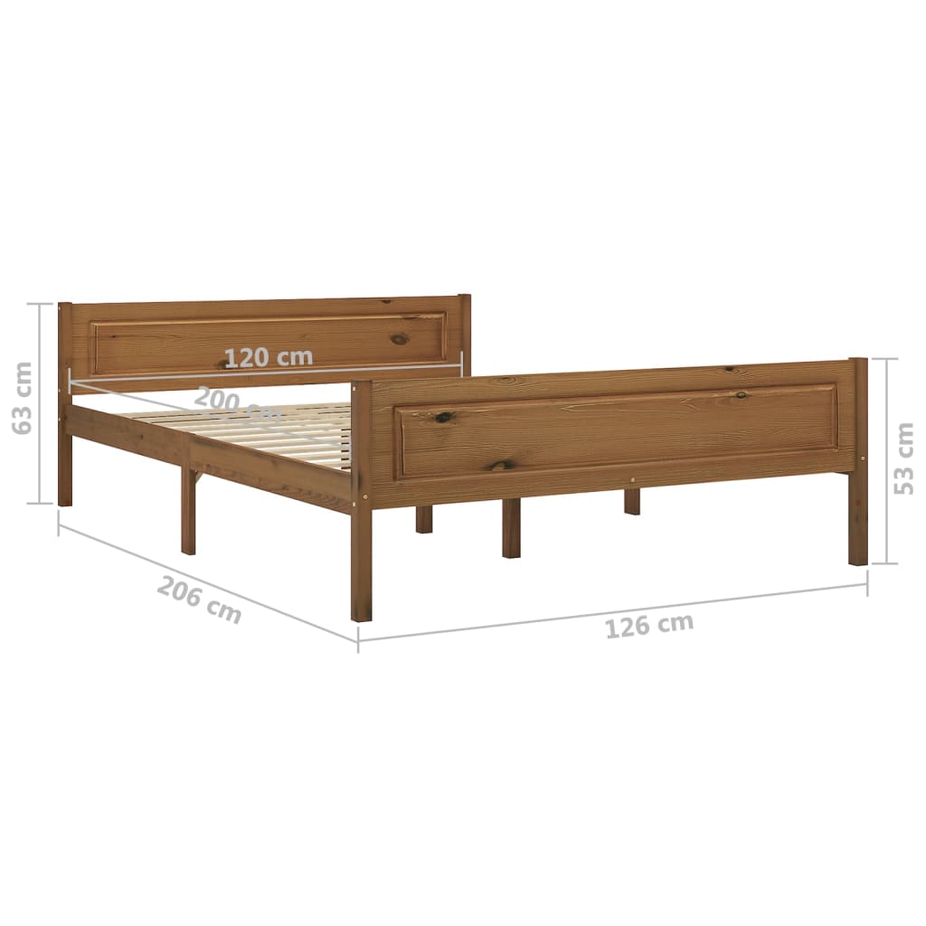 vidaXL Estrutura de cama 120x200 cm pinho maciço castanho mel