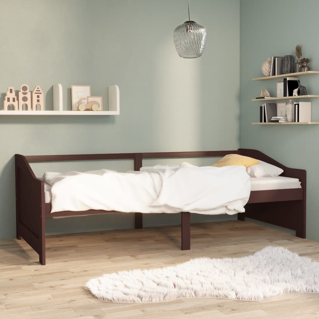 vidaXL Sofá-cama de 3 lugares 90x200 cm pinho maciço castanho-escuro