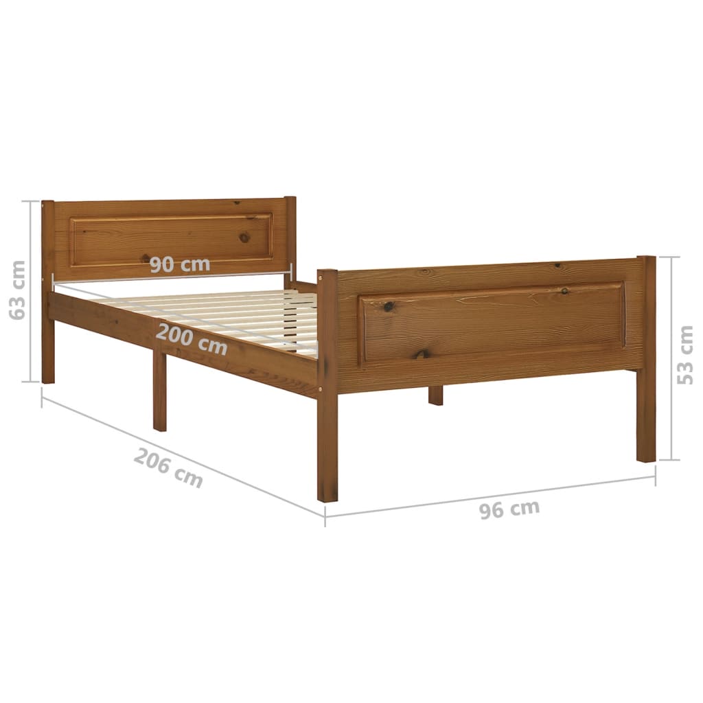 vidaXL Estrutura de cama 90x200 cm pinho maciço castanho mel