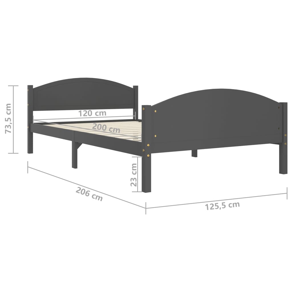 vidaXL Estrutura de cama 120x200 cm pinho maciço cinzento-escuro