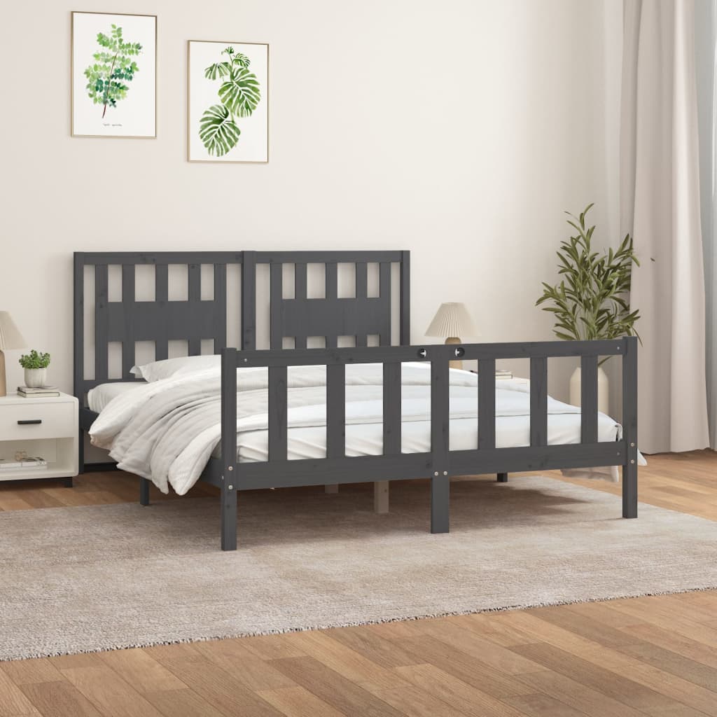 vidaXL Estrutura de cama com cabeceira 160x200 cm pinho maciço cinza