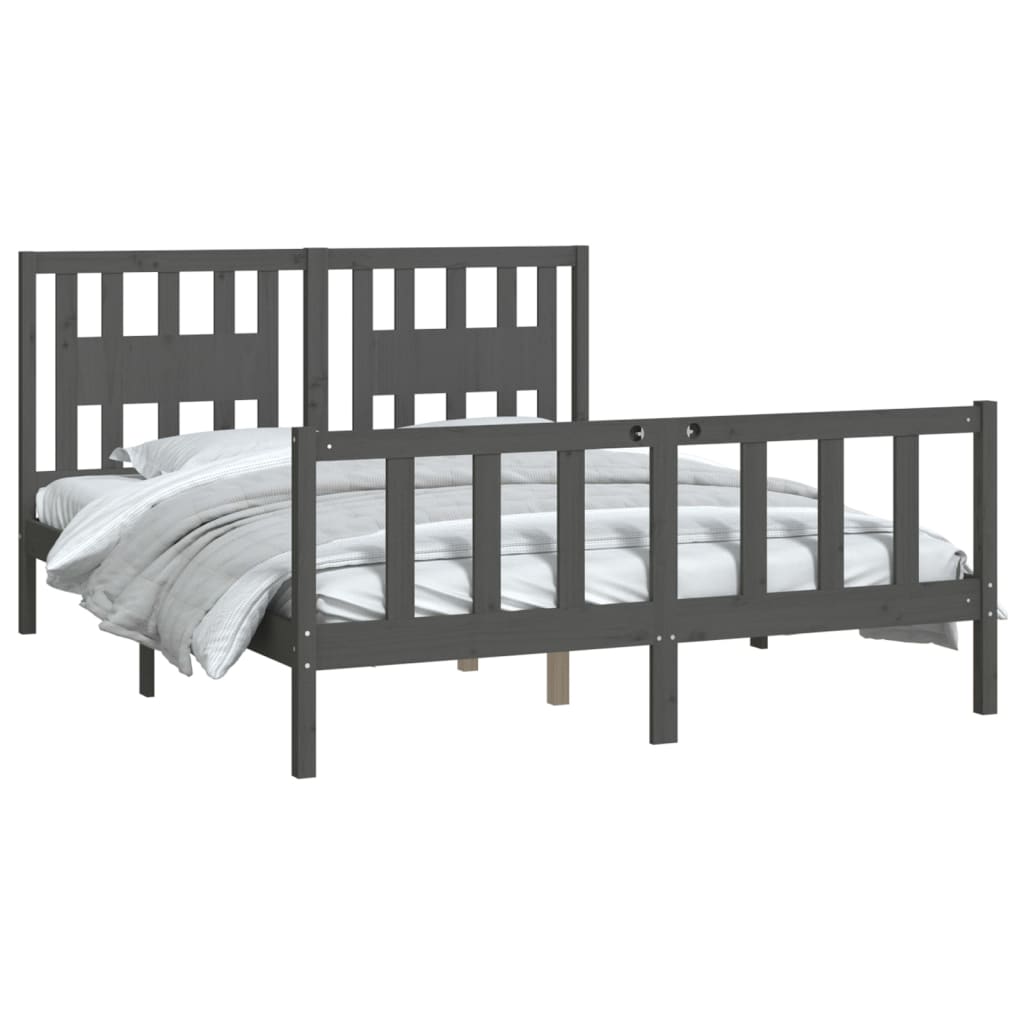 vidaXL Estrutura de cama com cabeceira 160x200 cm pinho maciço cinza