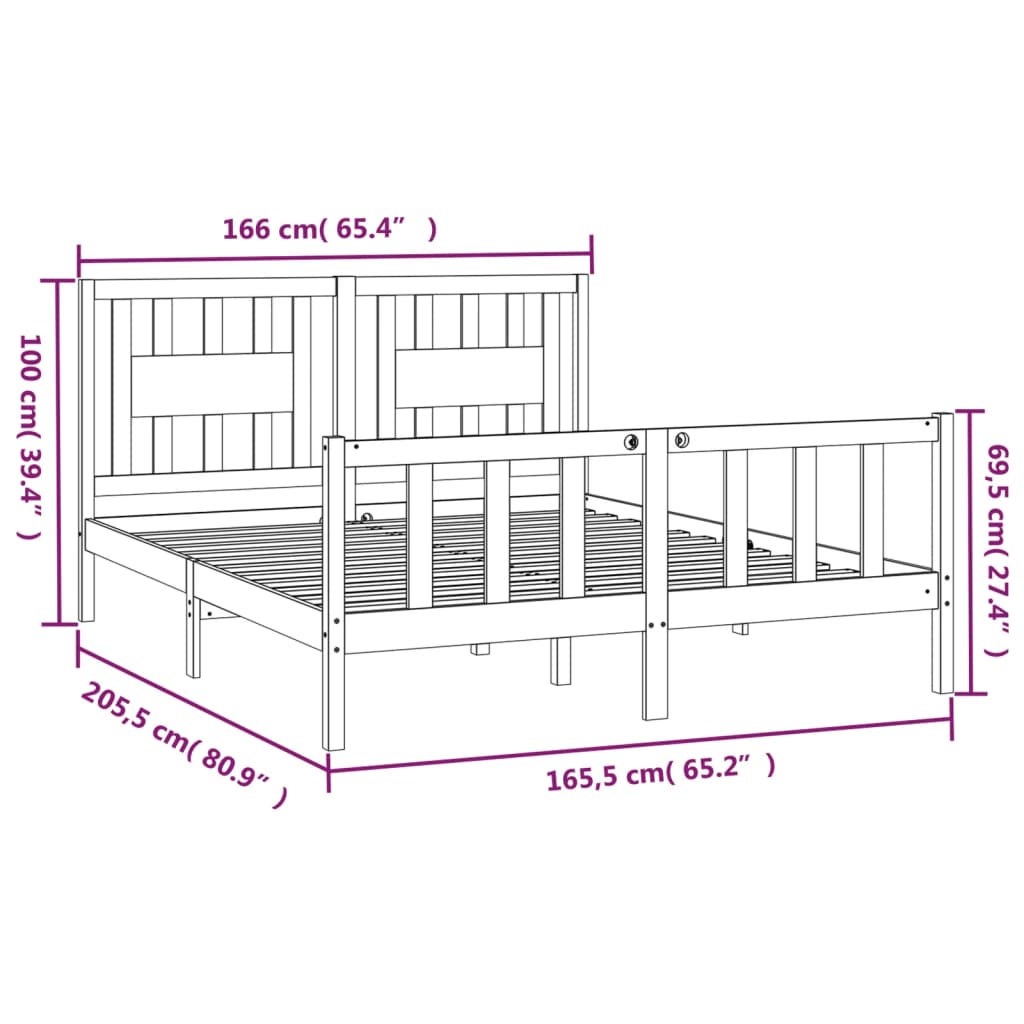 vidaXL Estrutura de cama com cabeceira 160x200 cm pinho maciço cinza