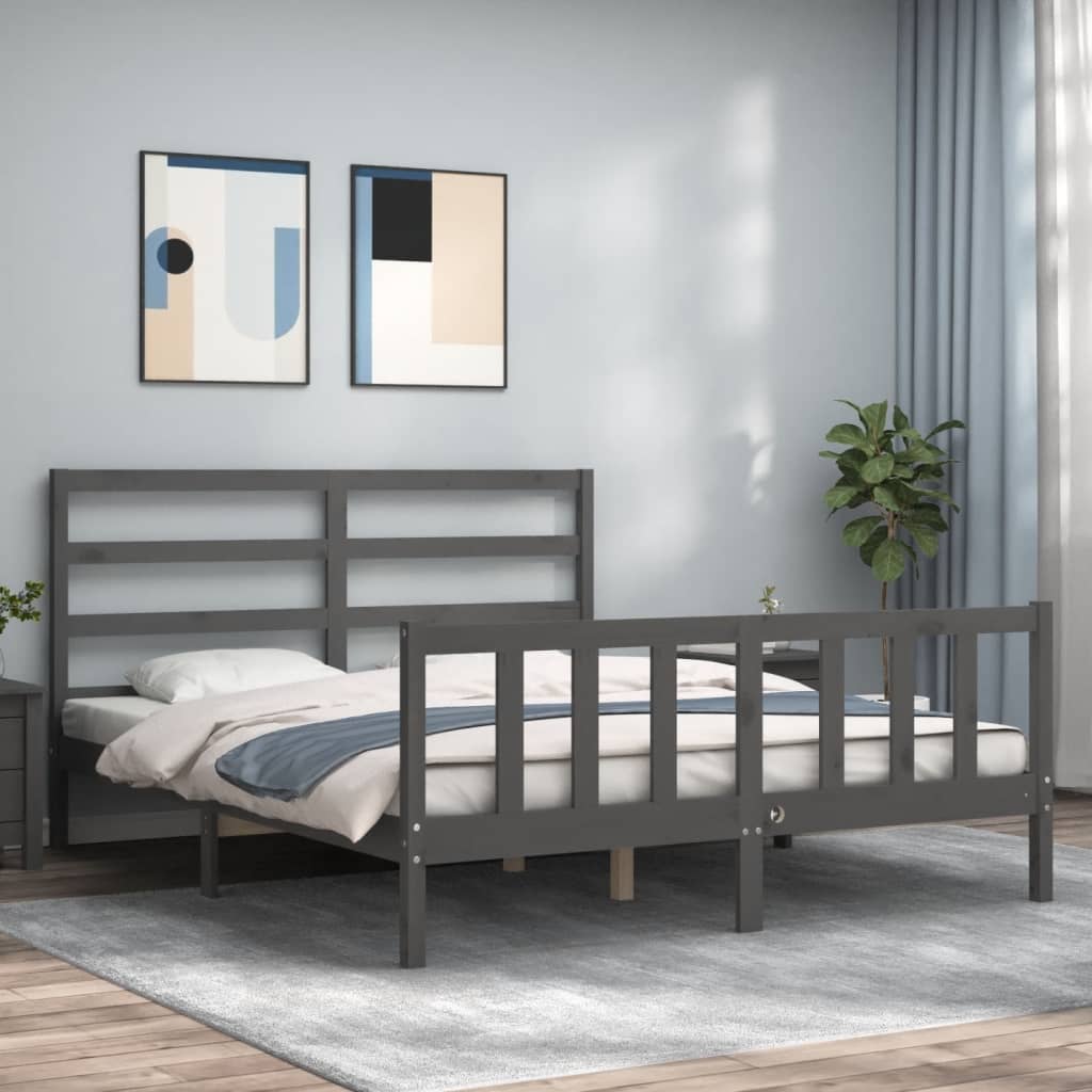 vidaXL Estrutura de cama com cabeceira 160x200 cm madeira maciça cinza