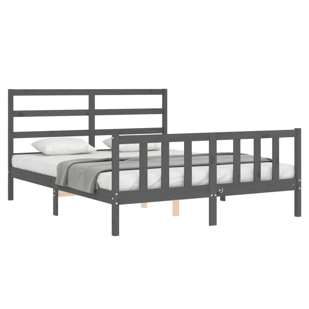 vidaXL Estrutura de cama com cabeceira 160x200 cm madeira maciça cinza