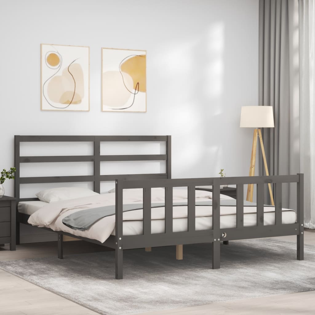 vidaXL Estrutura de cama com cabeceira 160x200 cm madeira maciça cinza