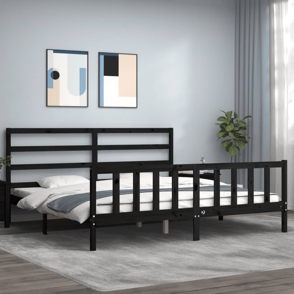 vidaXL Estrutura de cama com cabeceira 200x200 cm madeira maciça preto