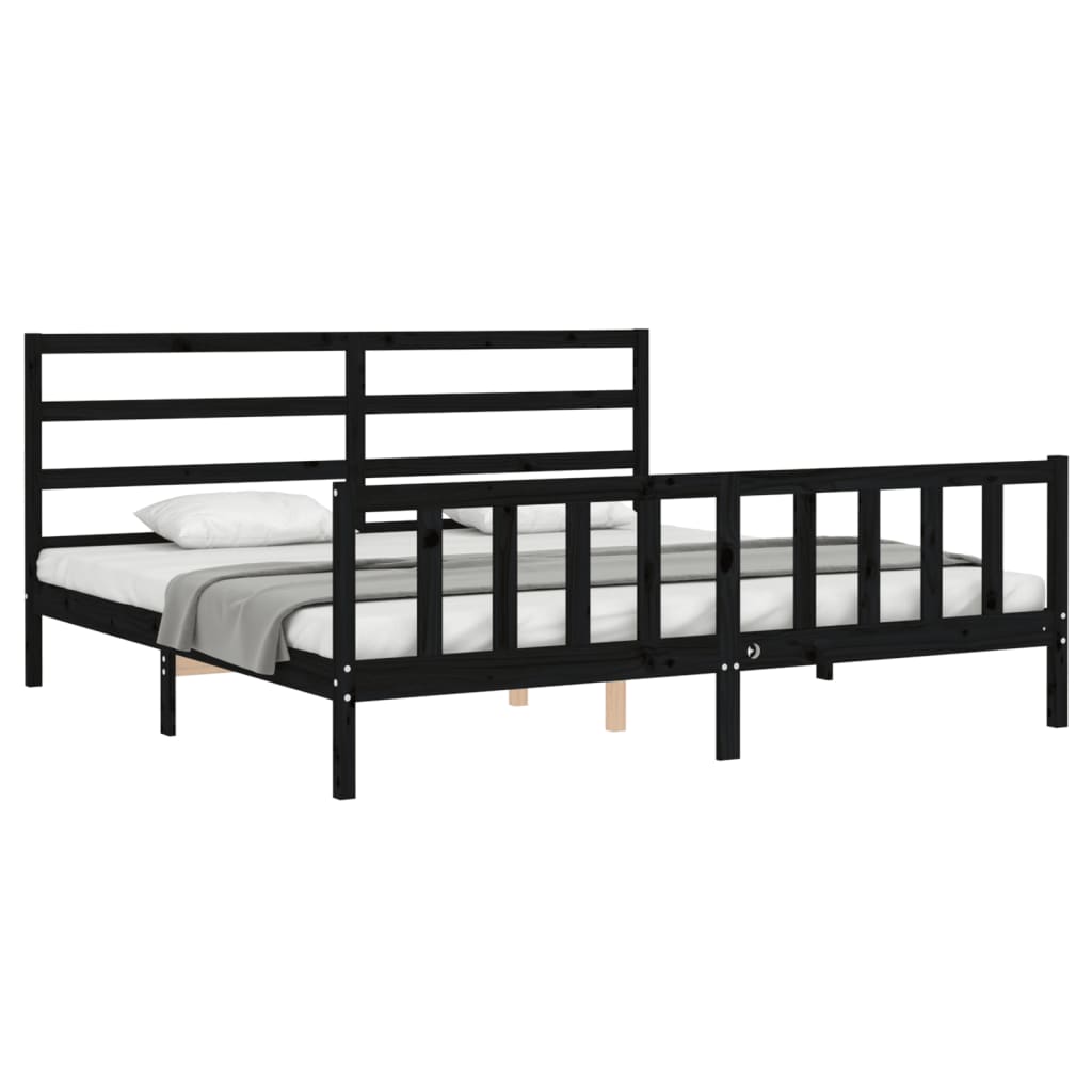 vidaXL Estrutura de cama com cabeceira 200x200 cm madeira maciça preto