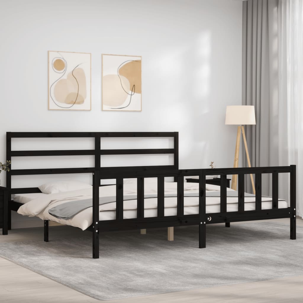 vidaXL Estrutura de cama com cabeceira 200x200 cm madeira maciça preto