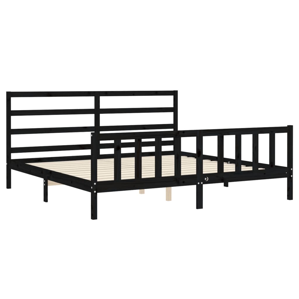 vidaXL Estrutura de cama com cabeceira 200x200 cm madeira maciça preto