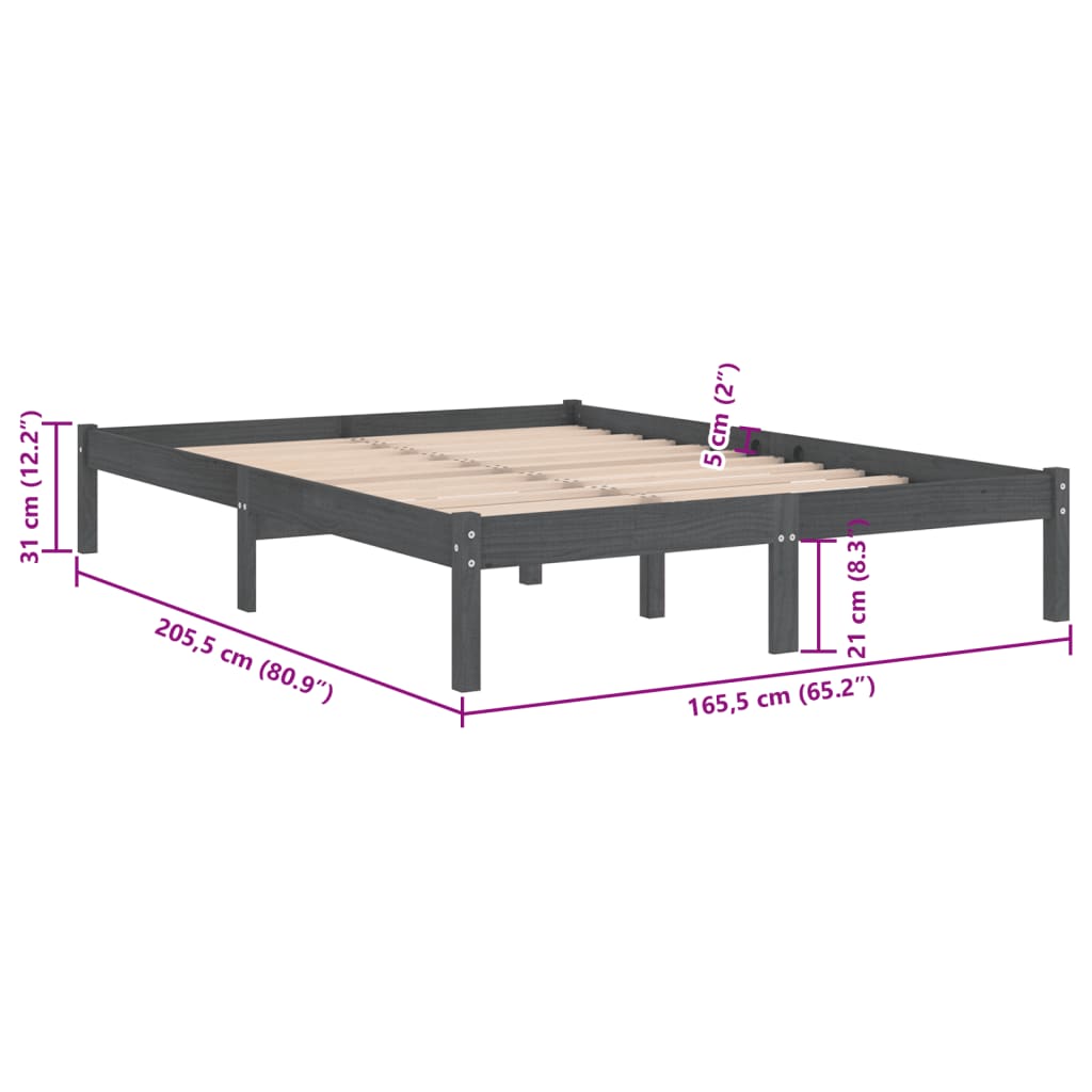 vidaXL Estrutura de cama em pinho maciço 160x200 cm cinzento