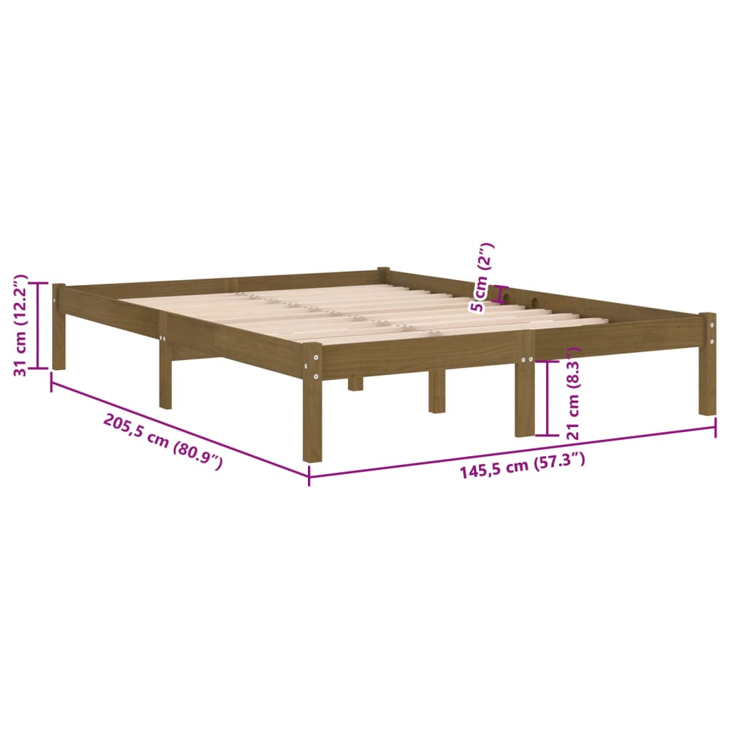 vidaXL Estrutura de cama 140x200 cm pinho maciço castanho mel