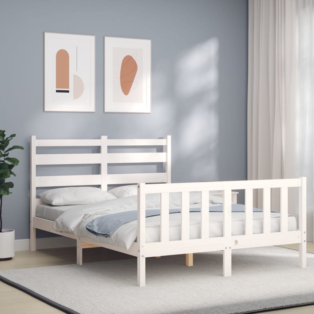 vidaXL Estrutura de cama com cabeceira 140x190cm madeira maciça branco