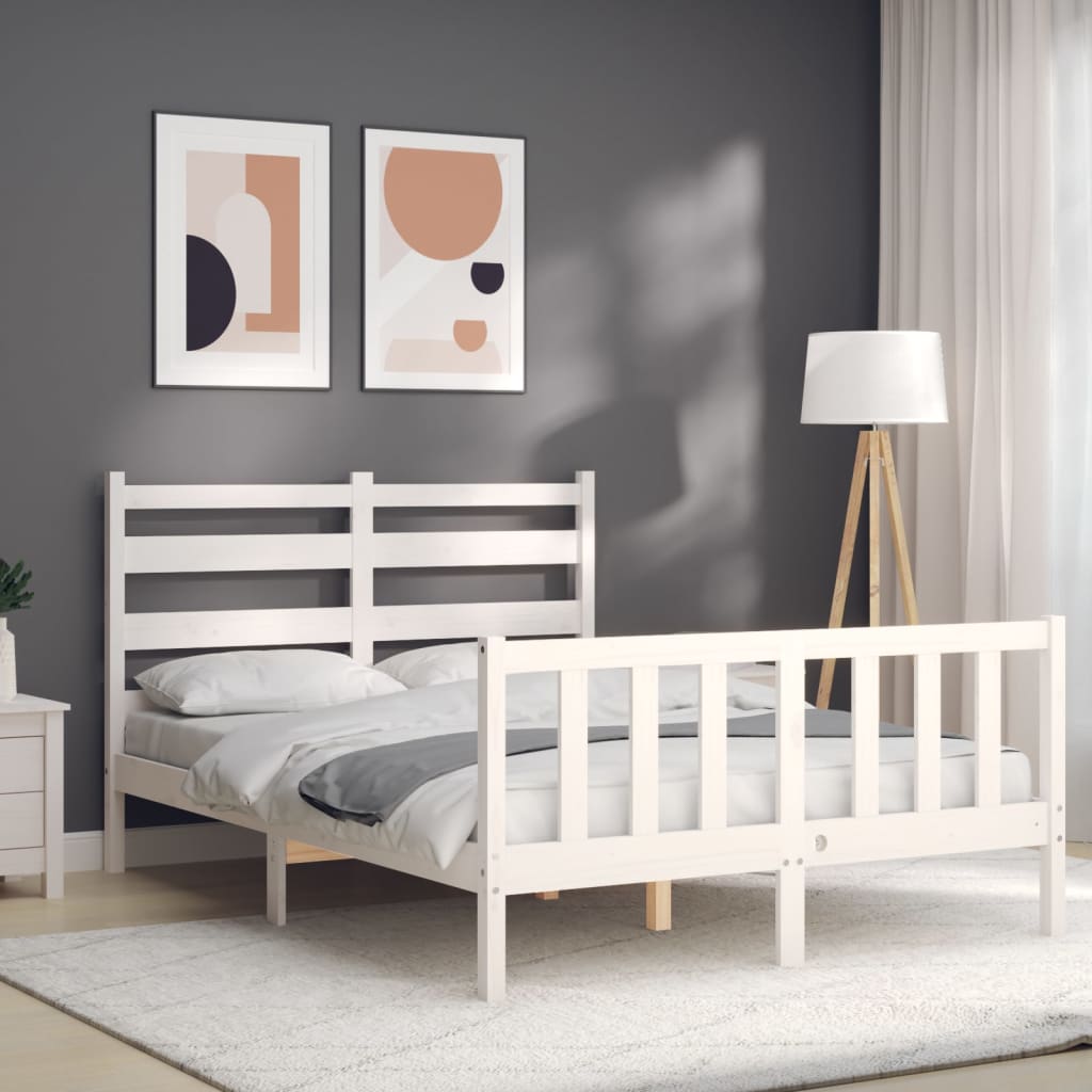 vidaXL Estrutura de cama com cabeceira 140x190cm madeira maciça branco