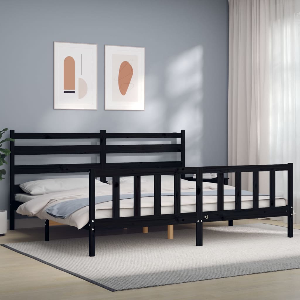 vidaXL Estrutura de cama com cabeceira 200x200 cm madeira maciça preto