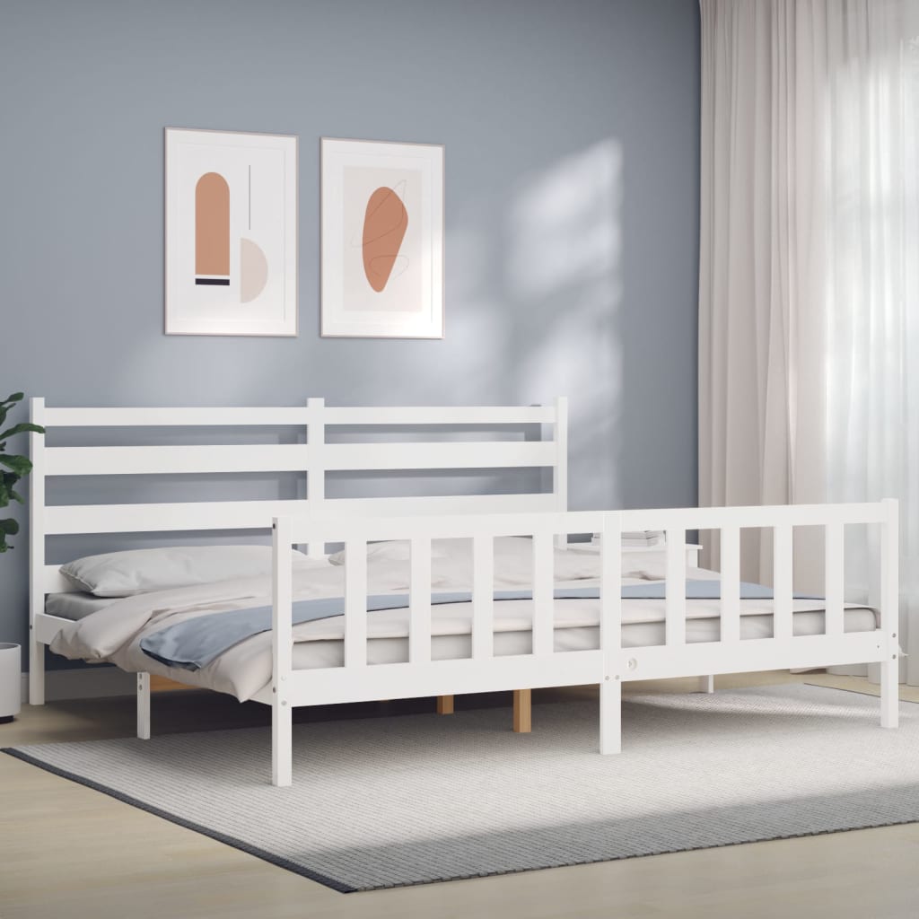 vidaXL Estrutura de cama com cabeceira 200x200cm madeira maciça branco