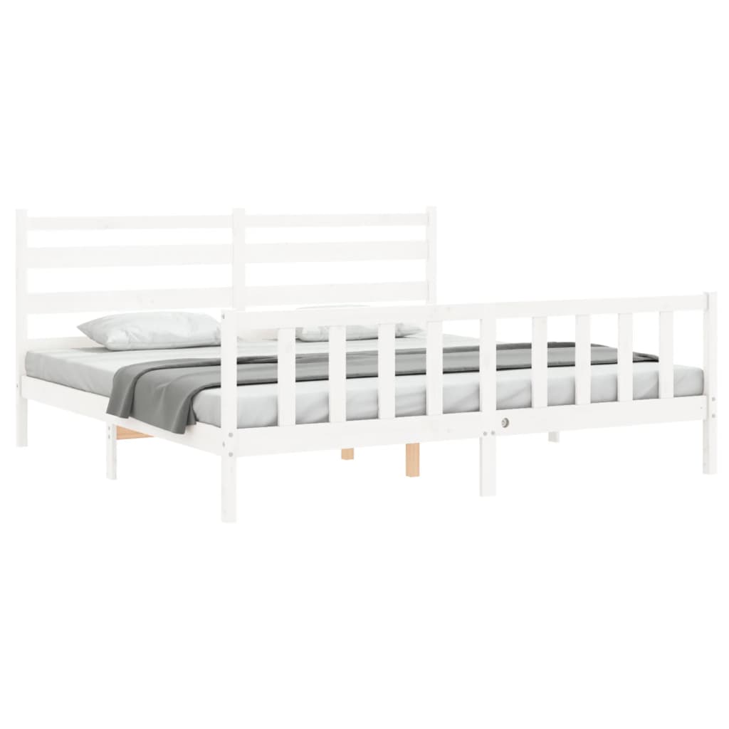 vidaXL Estrutura de cama com cabeceira 200x200cm madeira maciça branco