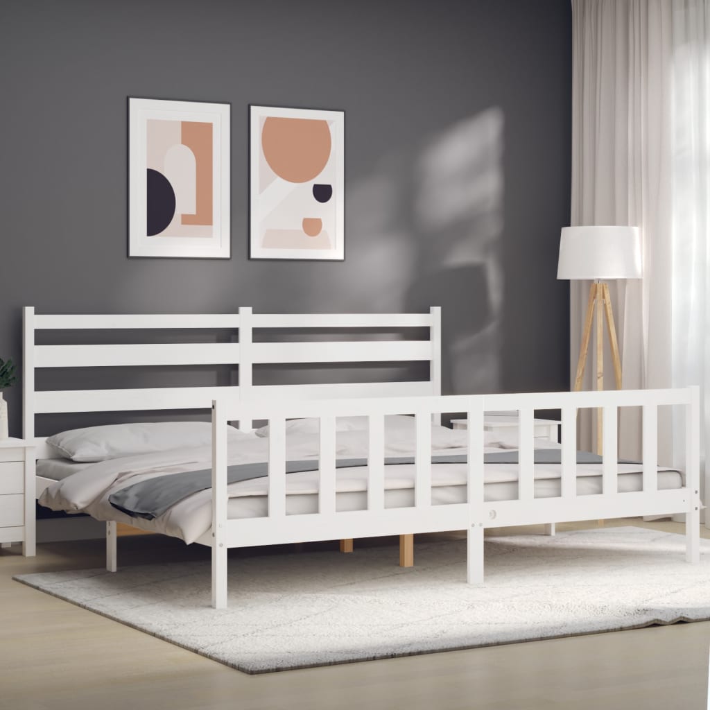 vidaXL Estrutura de cama com cabeceira 200x200cm madeira maciça branco