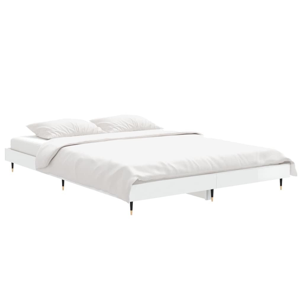 vidaXL Estrutura de cama 135x190 cm derivados madeira branco brilhante