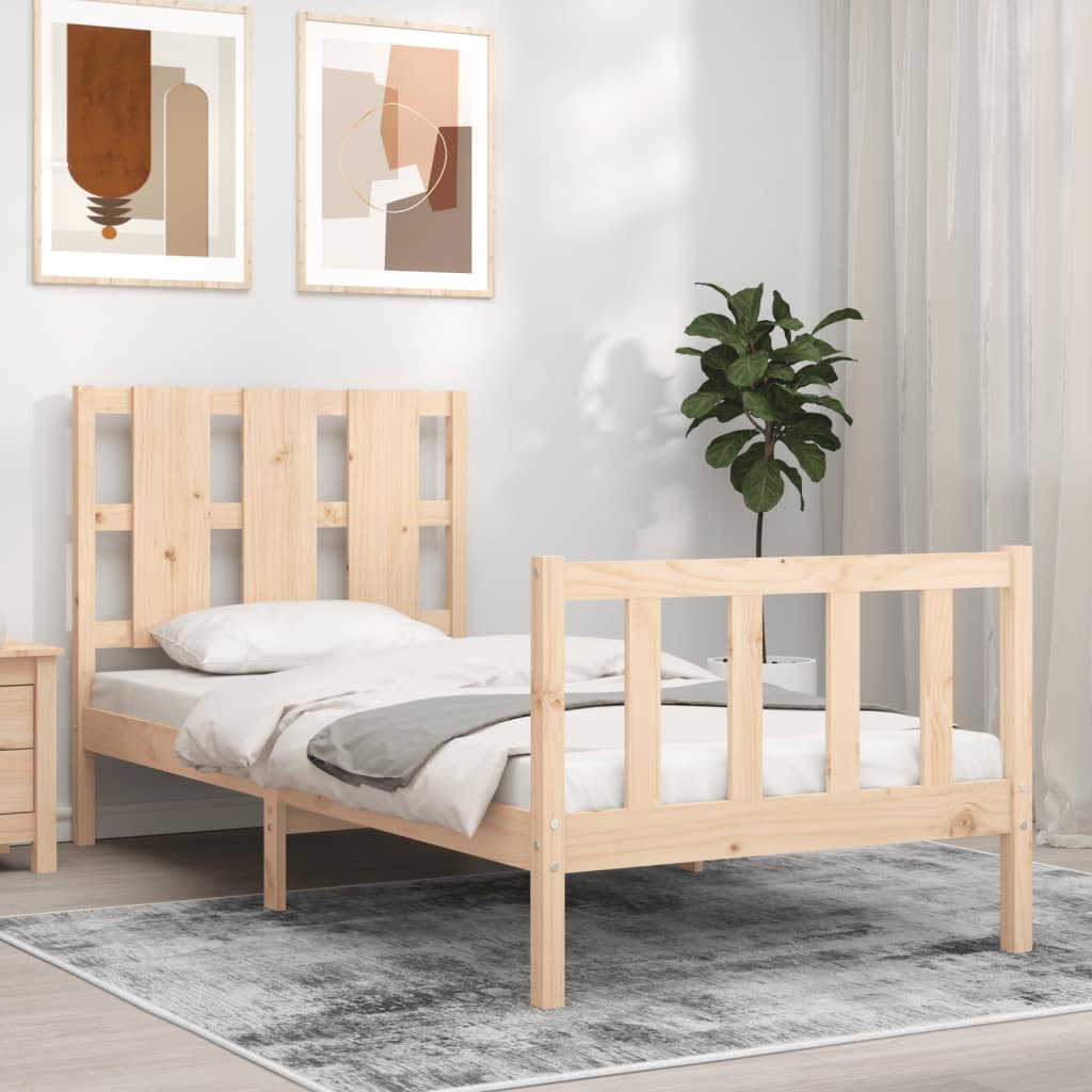 vidaXL Estrutura de cama com cabeceira 90x200 cm madeira maciça