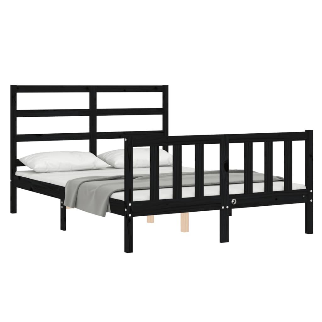 vidaXL Estrutura de cama com cabeceira 120x200cm madeira maciçao preto