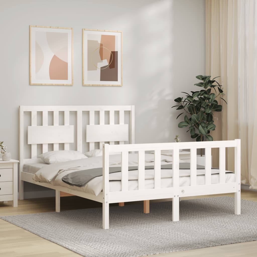 vidaXL Estrutura de cama com cabeceira 120x200cm madeira maciça branco