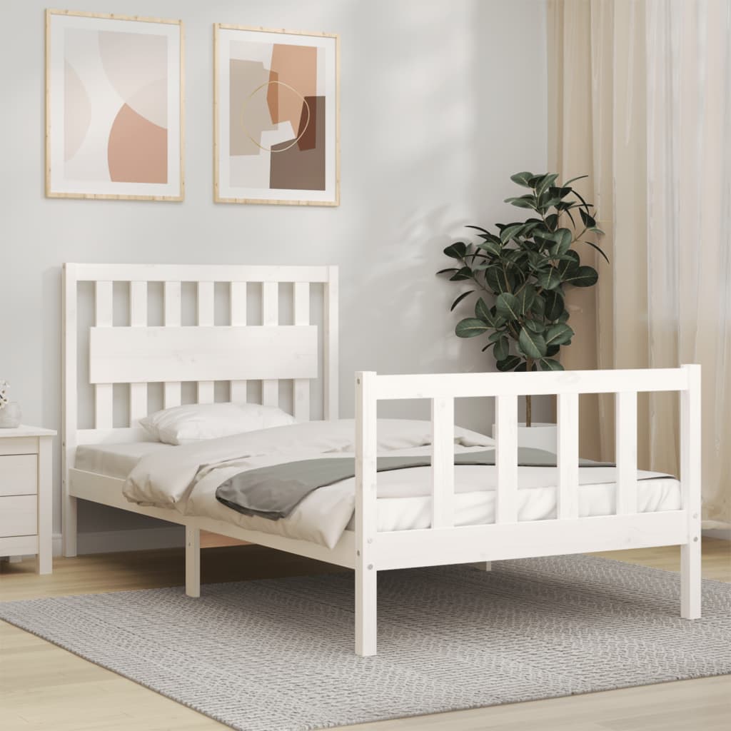 vidaXL Estrutura de cama com cabeceira 100x200cm madeira maciça branco