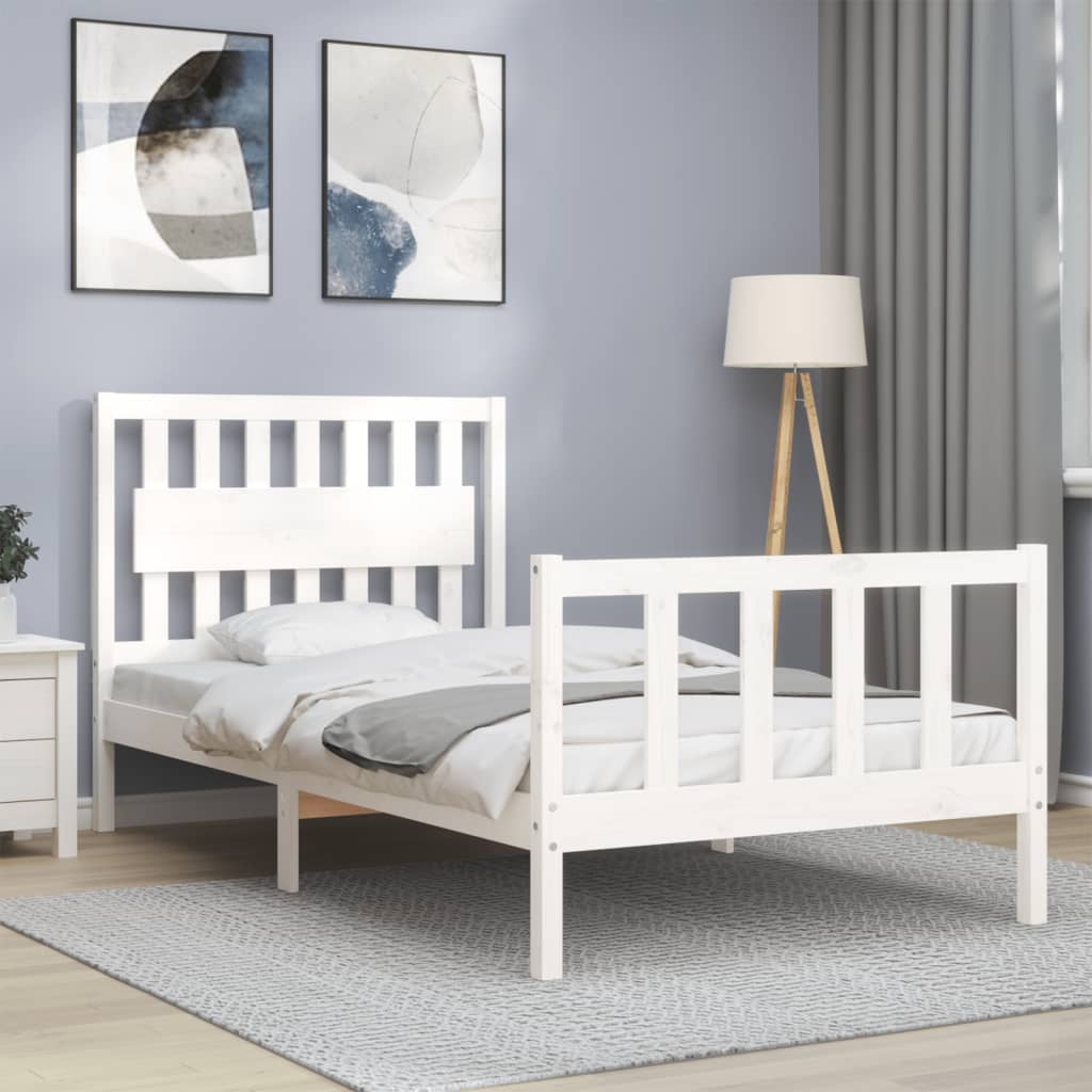 vidaXL Estrutura de cama com cabeceira 100x200cm madeira maciça branco