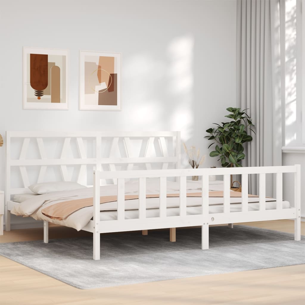 vidaXL Estrutura de cama com cabeceira 200x200cm madeira maciça branco