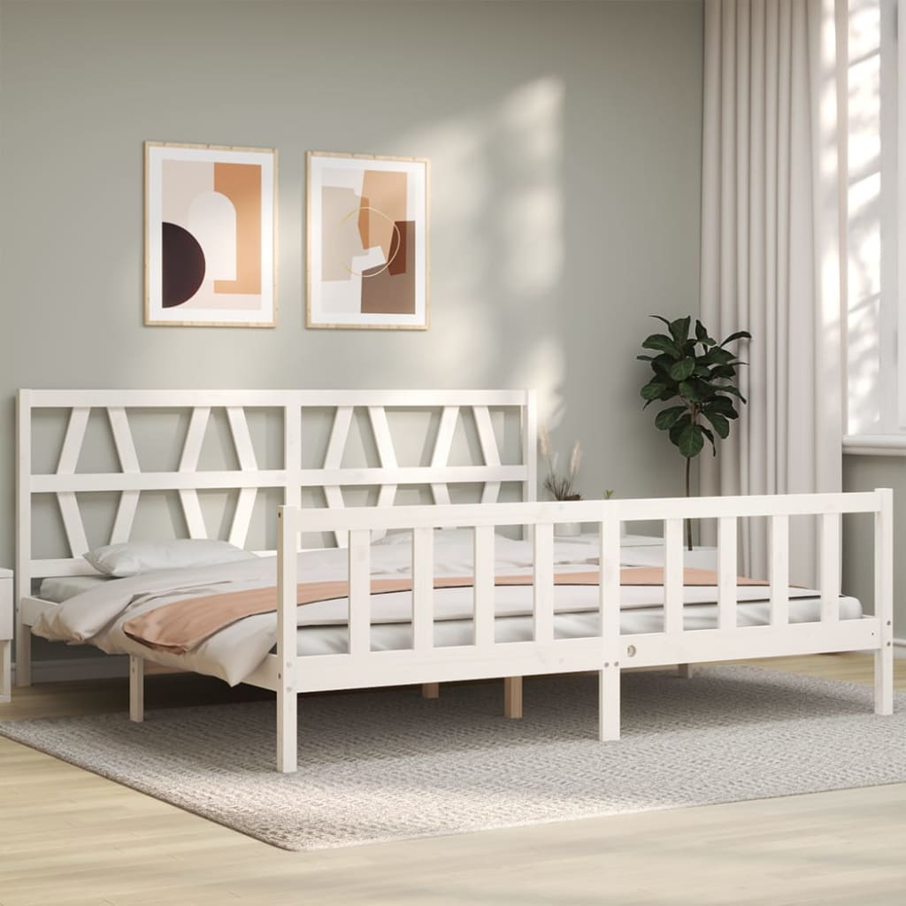 vidaXL Estrutura de cama com cabeceira 200x200cm madeira maciça branco