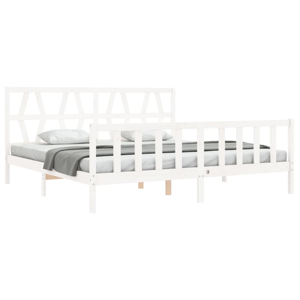 vidaXL Estrutura de cama com cabeceira 200x200cm madeira maciça branco