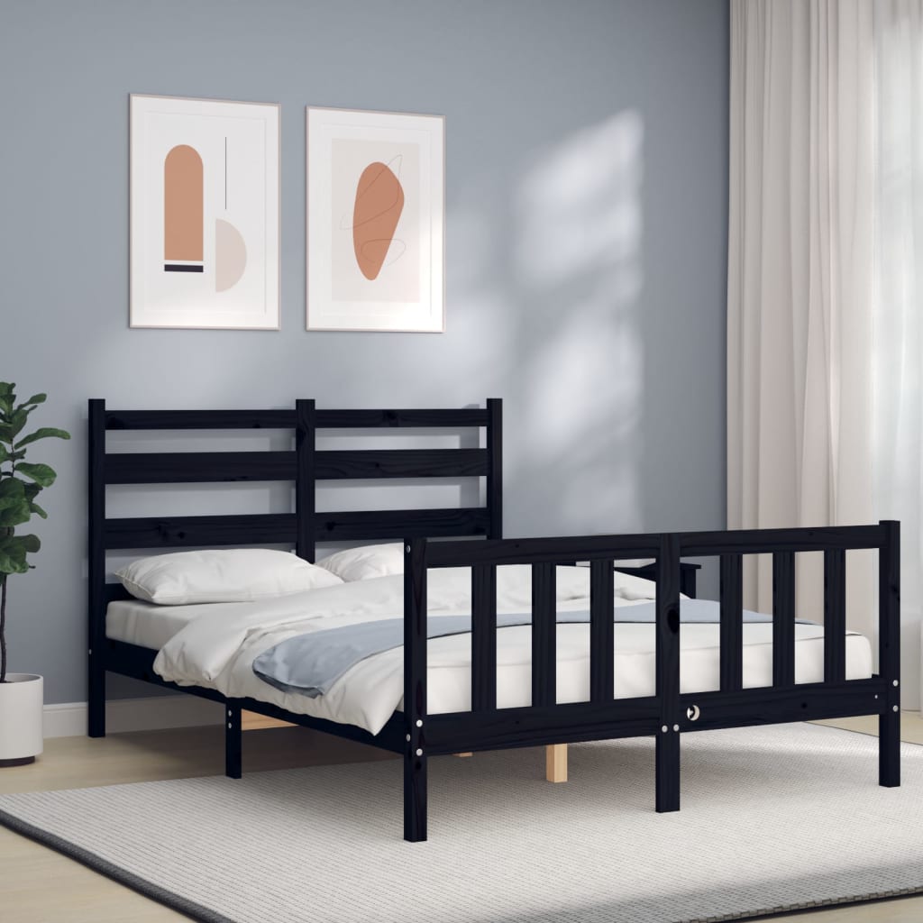 vidaXL Estrutura de cama com cabeceira 140x190 cm madeira maciça preto