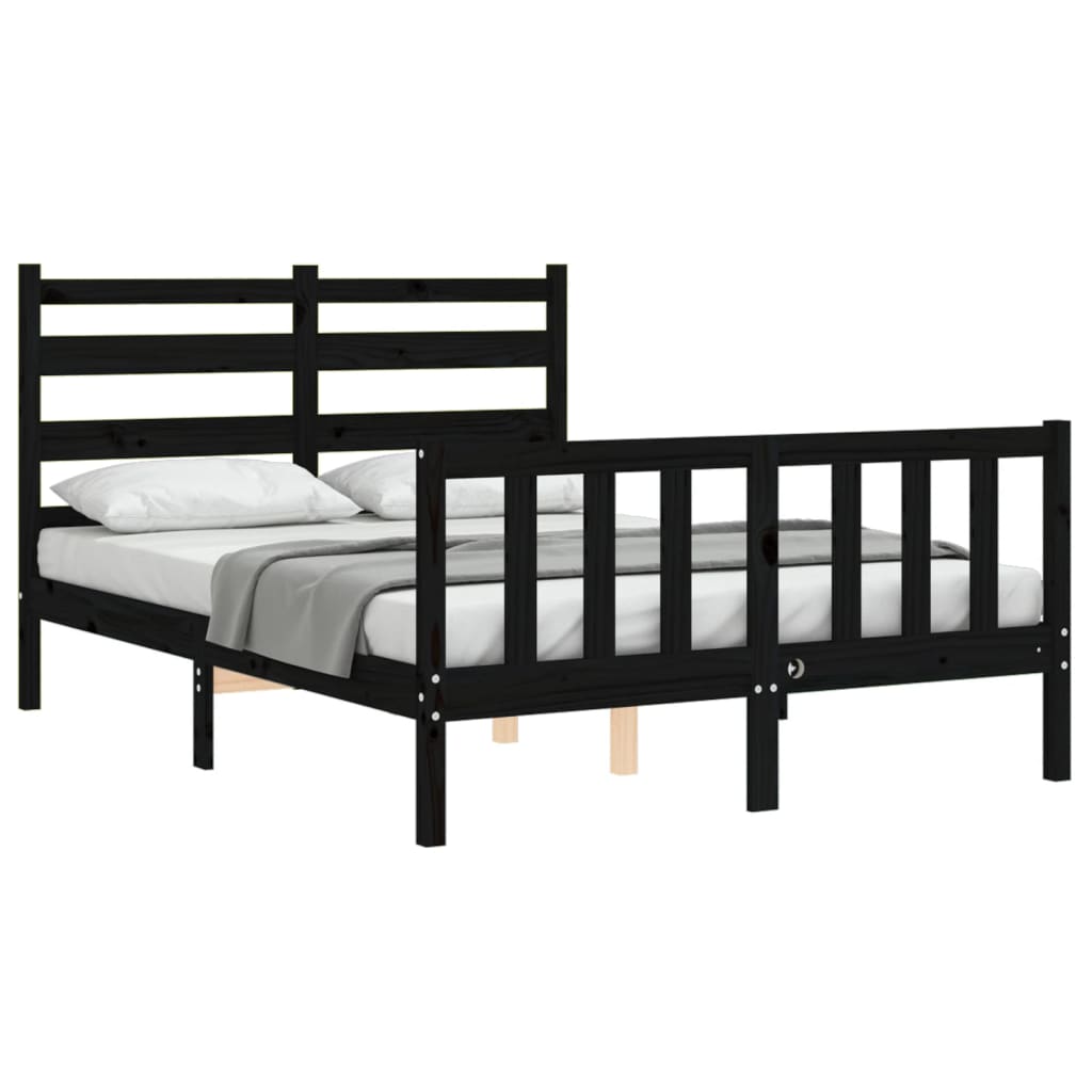 vidaXL Estrutura de cama com cabeceira 140x190 cm madeira maciça preto