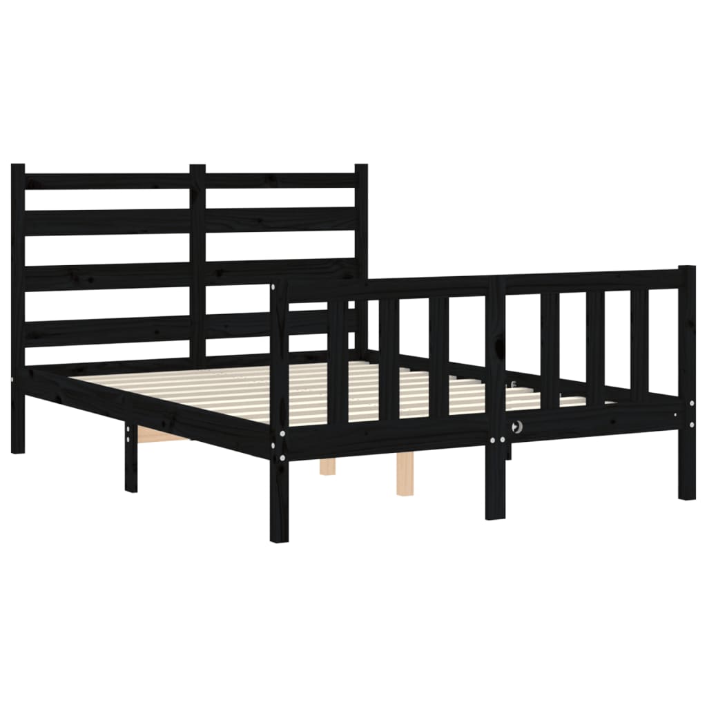 vidaXL Estrutura de cama com cabeceira 140x190 cm madeira maciça preto