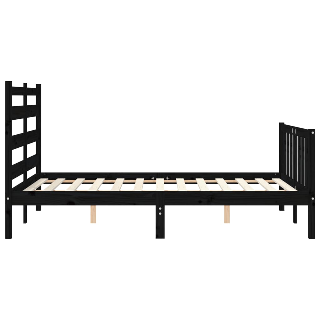 vidaXL Estrutura de cama com cabeceira 140x190 cm madeira maciça preto