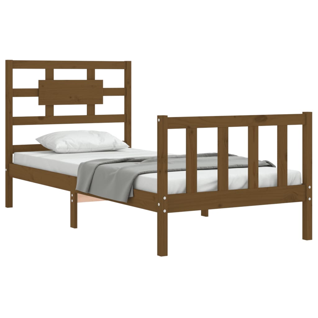 vidaXL Estrutura cama cabeceira 90x200 cm madeira maciça castanho-mel