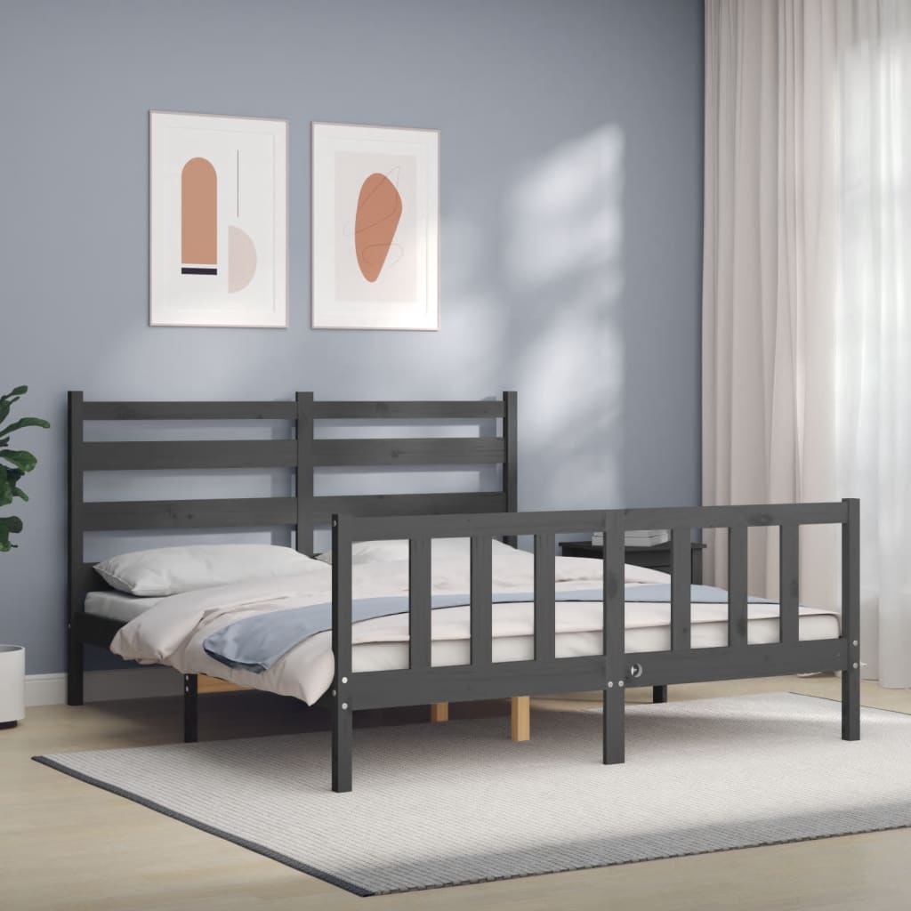 vidaXL Estrutura de cama King Size com cabeceira madeira maciça cinza