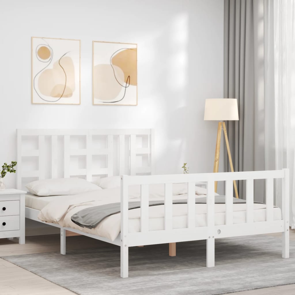 vidaXL Estrutura de cama com cabeceira 140x200cm madeira maciça branco