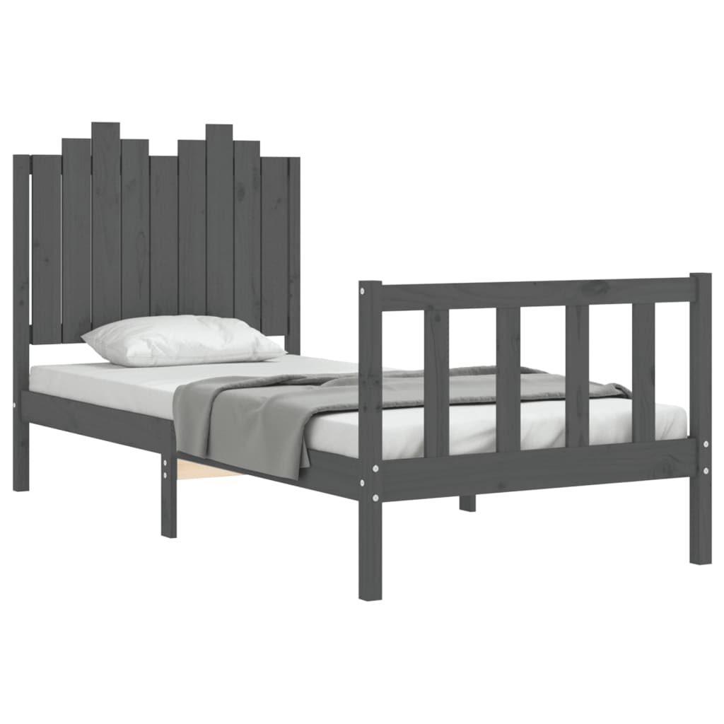 vidaXL Estrutura de cama com cabeceira 90x190 cm madeira maciça cinza